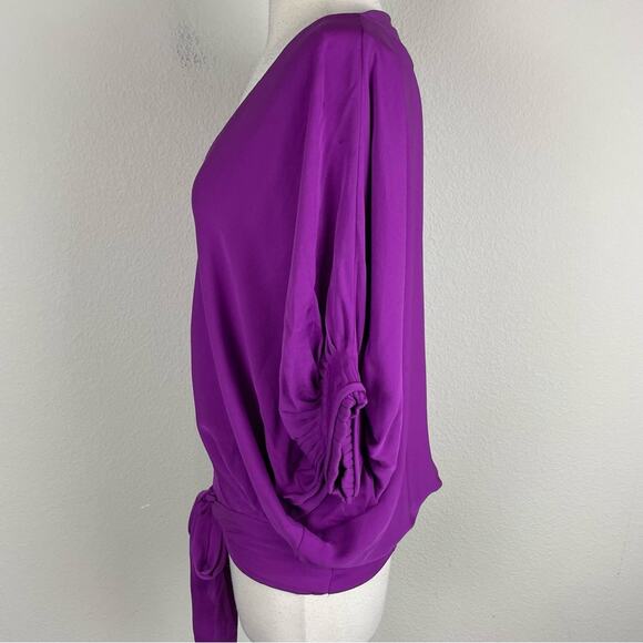 Diane Von Furstenberg Purple Silk Tie Waist Dolman Sleeve Top Blouse 6 - Picture 4 of 10